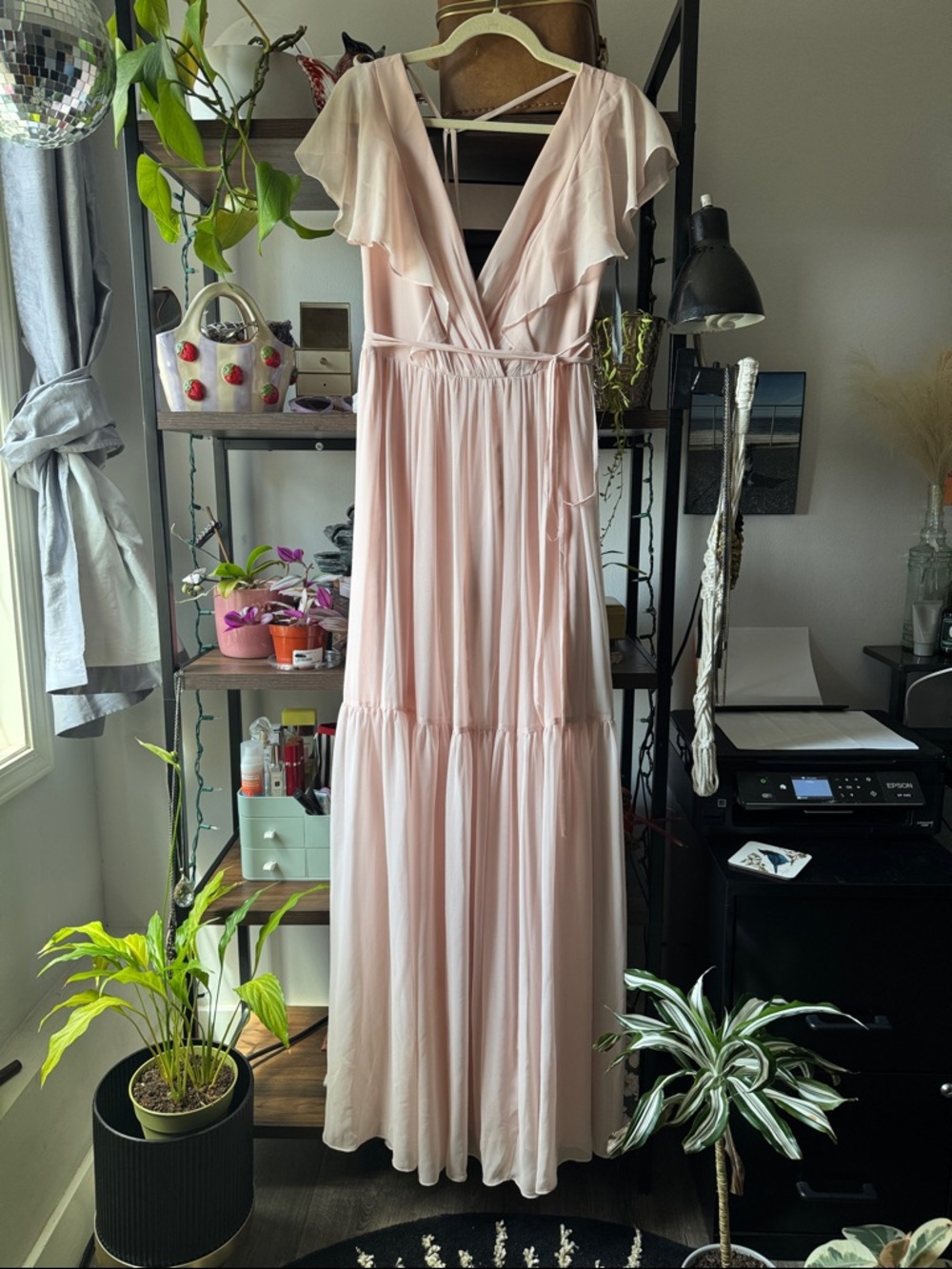 Vera Wang WHITE label boho pale pink flutter sleeve dress